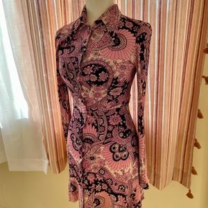 Vintage 60s flower power paisley long sleeve mini dress